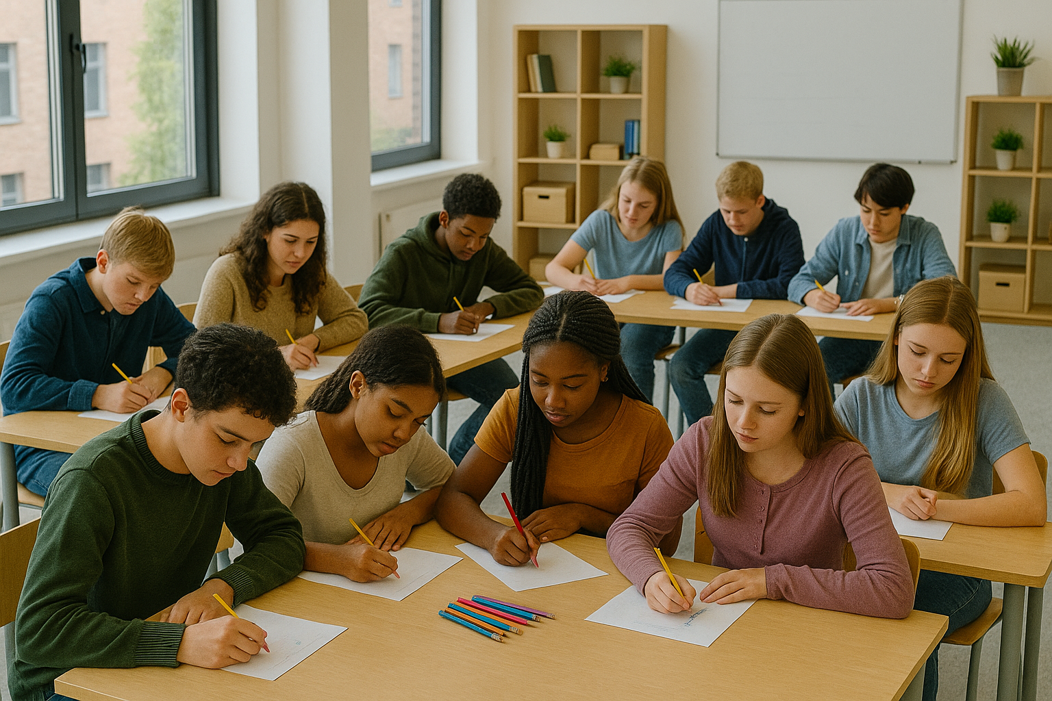 Kinderen voeren ieder projectieve oefeningen uit